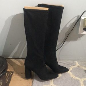 BRAND NEW Franco Sarto black faux-suede boots, 3.5” heel, size: 8.5